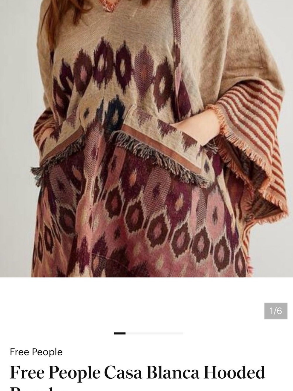 Free People Hooded Ikat Poncho in Taupe & Wine 🍷 oversized O/S